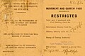 1946-yilda Sharqiy Falastindagi Britaniya harbiy qo‘mondoni tomonidan berilgan harakat va komendantlik soati ruxsatnomasi.