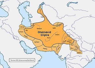 Tehrondan Lahorgacha choʻzilgan imperiyani koʻrsatuvchi Gʻarbiy Osiyo xaritasi
