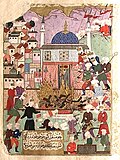 1585-yilda Usmoniylar tomonidan Tabrizning zabt etilishi. Şehname-i Nadiri (Nodiriyning shohlar kitobi, 1620-yillar)
