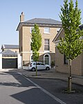 Poundbury, Dorset (Buyuk Britaniya)da yangi ekilgan Oddiy shoxterak(Carpinus betulus) 'Fastigiata'