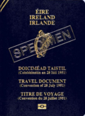 Irlandiyalik qochqinlar uchun sayohat hujjati