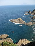 Mount Kaimon on the Satsuma Peninsula over the sea