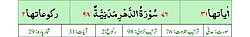 Qurʼon nusxalaridan biridagi Inson surasi sarlavhasi. Yuqorida oʻngdan: 1. Oyati 31, 2. Markazda qizil rangda sura tartib raqami 76, qora rangda - suraning ikkinchi nomi - Dahr surasi va Madaniy, qizil rangda nozil boʻlgan tartibi - 98, 3. Rukuʼsi soni - 2; Pastda oʻngdan: 1. Sura:Madaniy, 2. Tilovat tartibi:76, 3. Nozil boʻlish tartibi:98, 4. Rukuʼsi:2, 5. Oyati:31, 6. Porasi (Juzi):29 deb koʻrsatilgan.