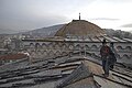 On the roof that was being re-leaded during restoration