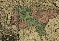 Jungʻor va qalmiq davlatlari (Shvetsiya askari yaratgan Pyotr I davri Rossiya imperiyasi xaritasining bir qismi. 1725-yil)