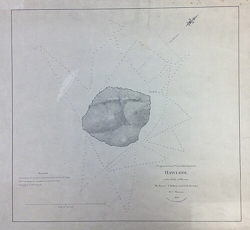 Gb Bruks tomonidan yozilgan „Fors koʻrfazidagi Havlul orolining trigonometrik rejasi“ (1823)