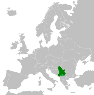 2003-yilda Yevropa xaritasi:   Serbiya va Chernogoriya joylashuvi   BMT tomonidan boshqariladigan hudud (BMT tomonidan boshqariladigan Kosovo)