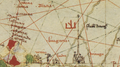 Shishmanlar sulolasining Vidin gʻarbidagi bayrogʻi xaritada (1325–1340-yillarda) Angelino Dalorto tomonidan.