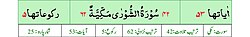 Qurʼon nusxalaridan biridagi Shoʻro surasi sarlavhasi. Yuqorida oʻngdan: 1. Oyati 53, 2. Markazda qizil rangda sura tartib raqami 42, qora rangda - Shoʻro surasi va Makkiy, qizil rangda nozil boʻlgan tartibi - 62, 3. Rukuʼsi soni - 5; Pastda oʻngdan: 1. Sura:Makkiy, 2. Tilovat tartibi:42, 3. Nozil boʻlish tartibi:62, 4. Rukuʼsi:5, 5. Oyati:53, 6. Porasi (Juzi):25 deb koʻrsatilgan.