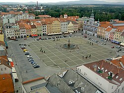 The town square in České Budějovice.