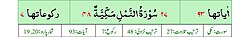 Qurʼon nusxalaridan biridagi Naml surasi sarlavhasi. Yuqorida oʻngdan: 1. Oyati 93, 2. Markazda qizil rangda sura tartib raqami 27, qora rangda - Naml surasi va Makkiy, qizil rangda nozil boʻlgan tartibi - 48, 3. Rukuʼsi soni - 7; Pastda oʻngdan: 1. Sura:Makkiy, 2. Tilovat tartibi:27, 3. Nozil boʻlish tartibi:48, 4. Rukuʼsi:7, 5. Oyati:93, 6. Porasi (Juzi):19-20 deb koʻrsatilgan.