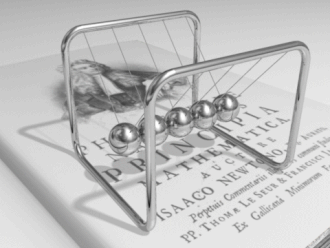 Looping animation of Newtonʼs cradle.