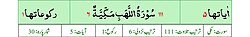 Qurʼon nusxalaridan biridagi Masad surasi sarlavhasi. Yuqorida oʻngdan: 1. Oyati 5, 2. Markazda qizil rangda sura tartib raqami 111, qora rangda - suraning ikkinchi nomi - Lahab surasi va Makkiy, qizil rangda nozil boʻlgan tartibi - 6, 3. Rukuʼsi soni - 1; Pastda oʻngdan: 1. Sura:Makkiy, 2. Tilovat tartibi:111, 3. Nozil boʻlish tartibi:6, 4. Rukuʼsi:1, 5. Oyati:5, 6. Porasi (Juzi):30 deb koʻrsatilgan.