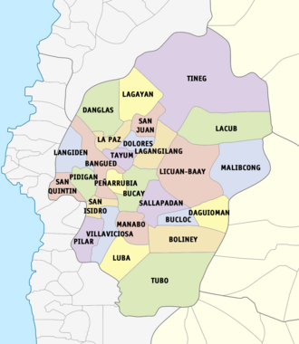 Political map of Abra province showing its component municipalities