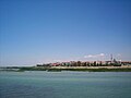 View of Beysehir from the lake, the Eşrefoğlu Mosque is on the right with the minaret.