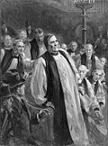 Kenterberi arxiyepiskopi Frederik Templning 1902-yil 2-dekabrda Ta'lim toʻgʻrisidagi qonun loyihasi boʻyicha nutq soʻzlayotgan Lordlar palatasida qulashi tasvirlangan rasm.
