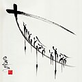 "Boat People" The picture of the people on the boat spell out : "Thuyền nhân", literally meaning 'Boat People'.