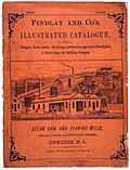 Findlay and Co kompaniyasining kottejlar, eshiklar, to'siqlar, moldinglar, arxitravlar va qurilish uchun mo'ljallangan jihozlarning har bir tavsifi tasvirlangan katalogining muqovasi, 1874 yil