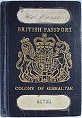 1970-yillardagi Gibraltar tomonidan chiqarilgan eski uslubdagi Britaniya pasportining muqovasi