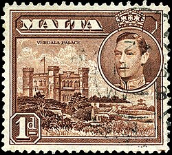 1938-yilgi pochta markasida tasvirlangan Verdala saroyi