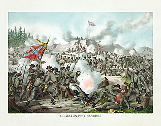 1863-yil 29-noyabr: Fort Sandersga hujum. Kurz va Allison tomonidan yaratilgan fuqarolar urushi litografiyasi, Adam Cuerden tomonidan tiklangan.